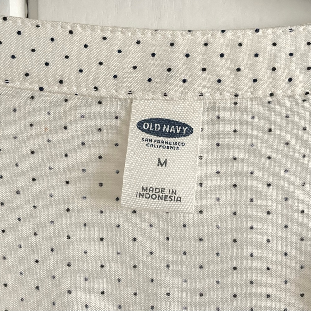 $10 SALE Button-Up Long Sleeve Polka Dot Top V-Neck Off White Black Shirt - Picture 7 of 9